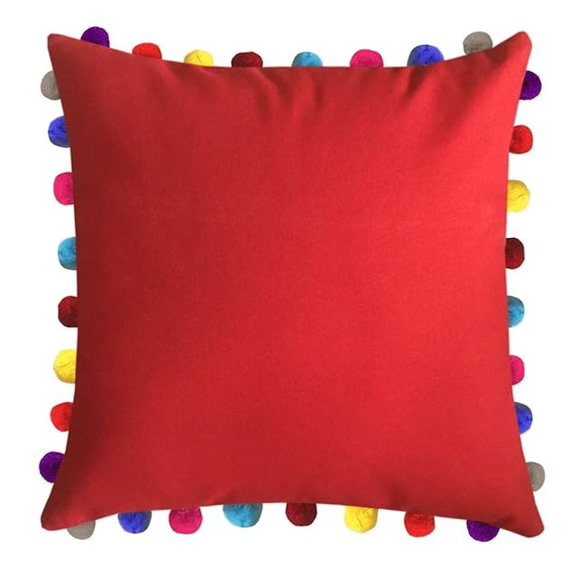 Lushomes Cushion Cover - Red | 24 x 24 inch | Pom Pom