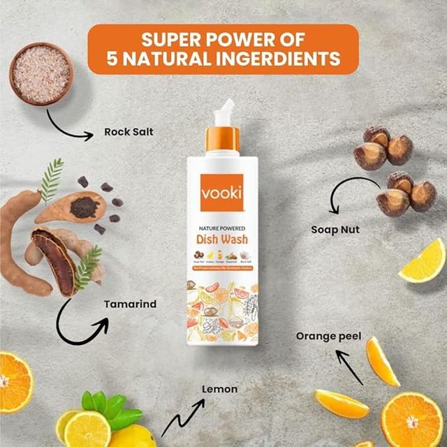 Vooki Nature Powered Dishwash Liquid (500ml) & Vooki Ecofriendly Limescale Removerdescaler (500ml) Combo