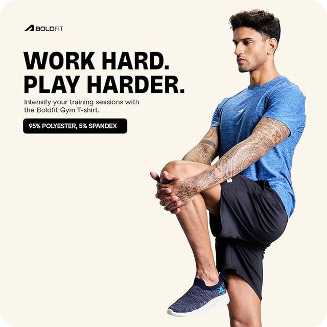 Boldfit Men's Gym T-shirt | 3005 | Blue Melange - L