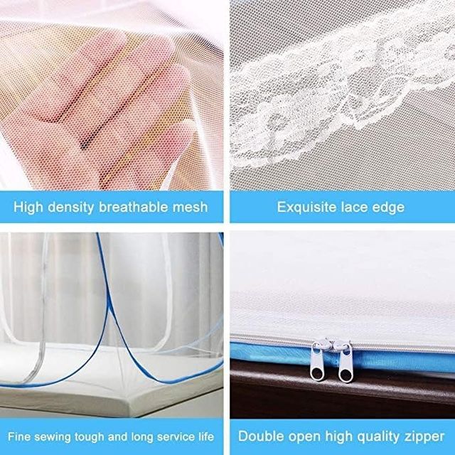 Kuber Industries Foldable Nylon Mosquito Net For Double Bed | Blue - 6.5 x 4 ft