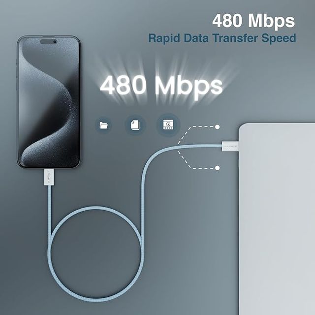 Hammer 65W Type C To Type C Braided Cable| Pd Fast Charging| Data Sync| 1.5 Meter (Blue)