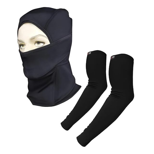 Autofy Pro-Fit Arm Sleeves | 240 Gsm & Cool-Max Balaclava | 240 Gsm Combo | Unisex - Pack Of 2 1 pc X 2 Combo