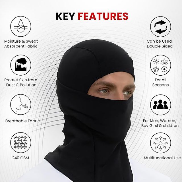 Autofy Pro-Fit Arm Sleeves | 240 Gsm & Cool-Max Balaclava | 240 Gsm Combo | Unisex - Pack Of 2 1 pc X 2 Combo