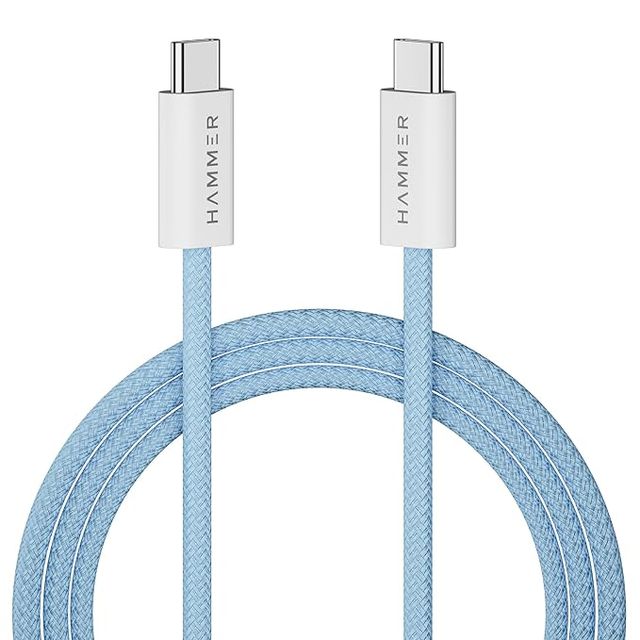 Hammer 65W Type C To Type C Braided Cable| Pd Fast Charging| Data Sync| 1.5 Meter (Blue)