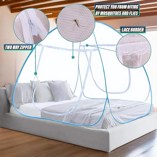 Kuber Industries Foldable Nylon Mosquito Net For Double Bed | Blue