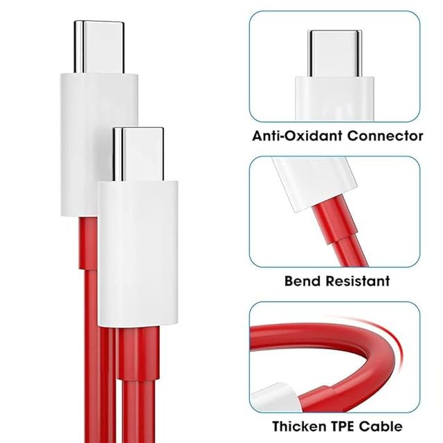 Sounce 65W Oneplus Dash Warp Charge Cable, 6.5A Type-C To Usb C Pd Data Sync Fast Charging Cable Compatible With One Plus 8T/ 9/ 9R/ 9 Pro/ 9Rt/ 10R/ Nord & For All Type C Device Red, 1 Meter