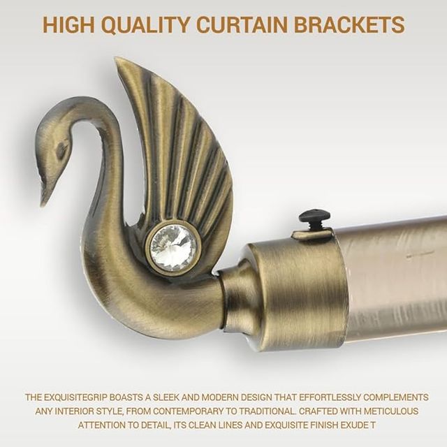 Gloxy Pair of 2 Swan Bird Shape Aluminium Curtain Brackets | 1 inch Rod Support Fitting | Antique