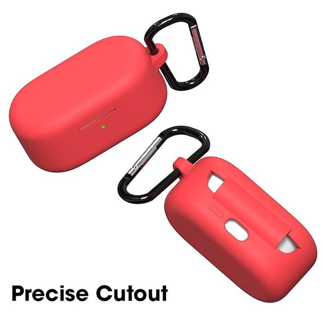 Sounce Silicone Case for OnePlus Nord Buds 2 | 360 Protection | Shockproof With Keychain | Red