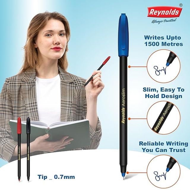 Reynolds Aeroslim Ball Pen Set (25 Pens - 15 Blue Pens; 5 Black Pens; 5 Red Pens)