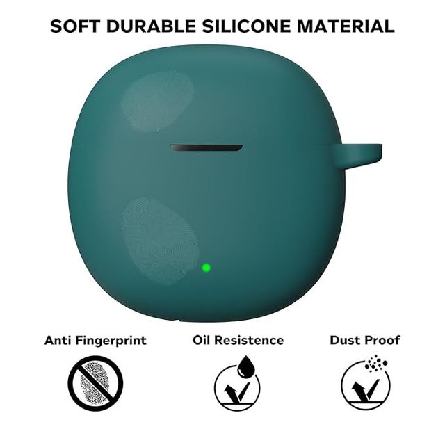 Sounce Portable Silicone Case Cover Scratch Resistant,Carabiner Clip Compatible with Keychain for Boat Airdopes Atom 81 | Green