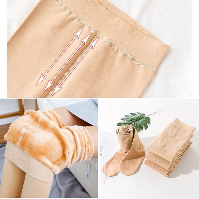 Blinkin Beige Warm Fleece Velvet Touch Thermal Stockings For Women | Free Size