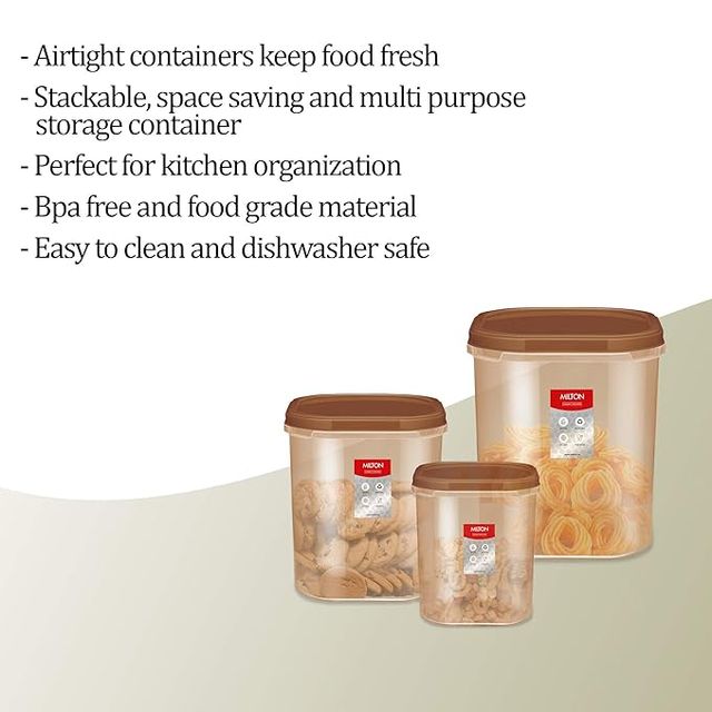 Milton Quadra Storage Container, Set Of 3, 2 Litre, 3 Litre, 4 Litre, Brown