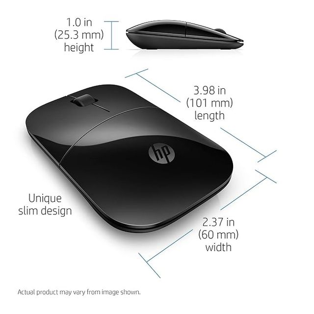 HP Z3700 Dual|Slim form with USB receiver & Bluetooth|1600 DPI Wireless Optical Mouse|2.4 GHz|Black