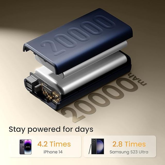 Ambrane 20000Mah Powerbank, 22.5W Fast Charging, Triple Output (2 Usb & 1 Type C) (Stylo 20, Blue)