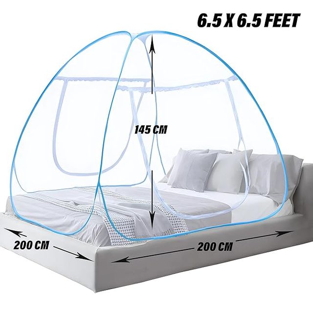 Kuber Industries Foldable Nylon Mosquito Net For Double Bed | Blue