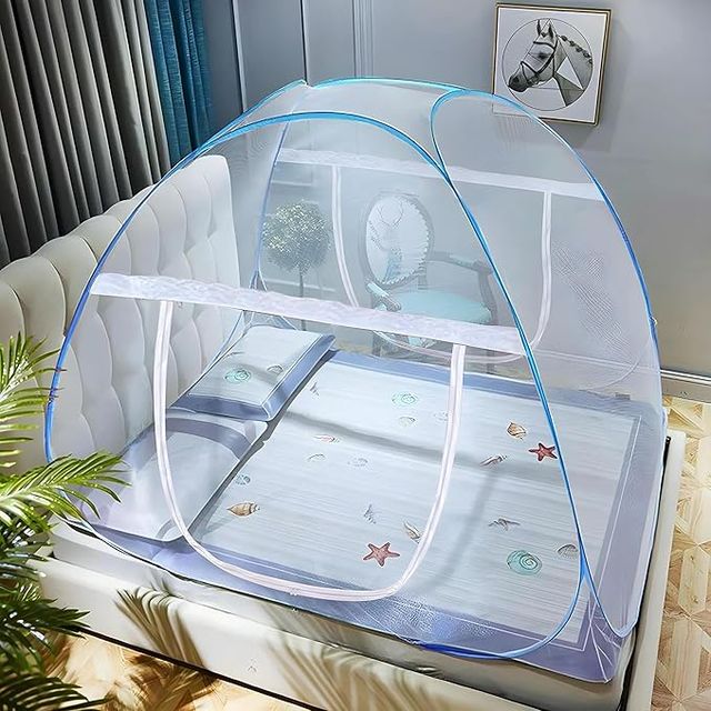 Kuber Industries Foldable Nylon Mosquito Net For Double Bed | Blue
