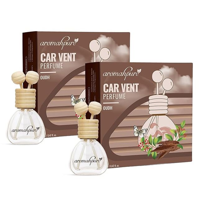Aromahpure Car Perfume Vent Clip with Reed Stick | Oudh Fragrance | Last upto 30 days - Pack Of 2 28 ml X 2 Combo