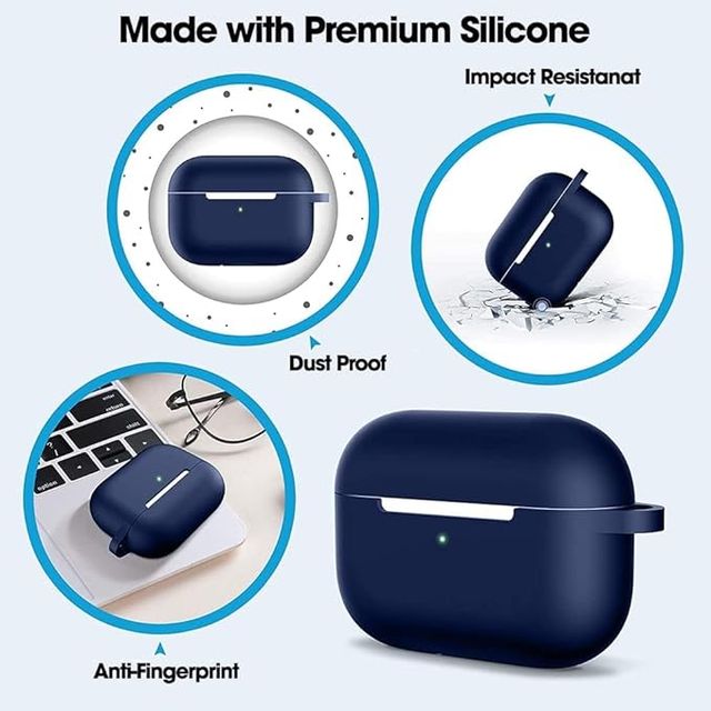 Sounce AirPods Pro 2nd Gen Case Cover | Shockproof Silicone with Keychain & LED Visible | Blue