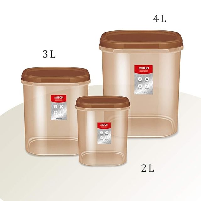Milton Quadra Storage Container, Set Of 3, 2 Litre, 3 Litre, 4 Litre, Brown