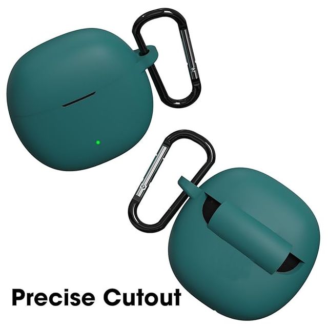 Sounce Portable Silicone Case Cover Scratch Resistant,Carabiner Clip Compatible with Keychain for Boat Airdopes Atom 81 | Green