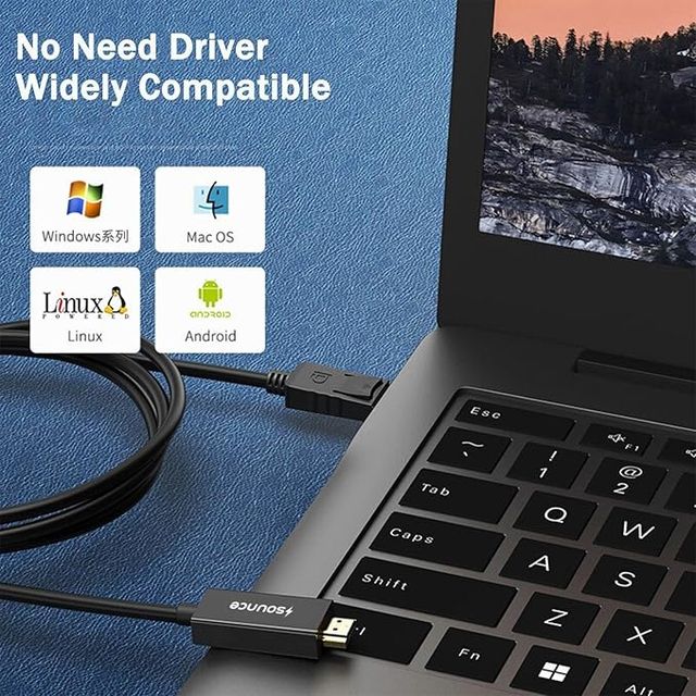 Sounce DisplayPort to HDMI Cable,1080p@60Hz Uni-Directional UHD DP to HDMI Audio & Video Display Cable for Projector, Laptop,TV,Monitor,MacBook 1.8 Meter(6FT)-Black