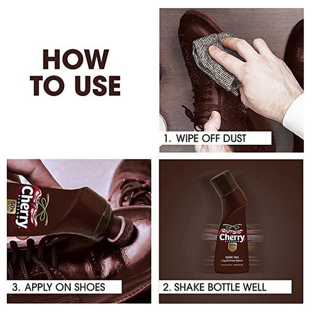 Cherry Dark Tan Shoe Polish, Liquid Shoe Shiner 75 ml Combo