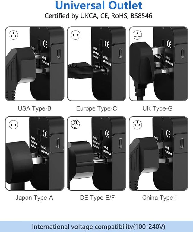 Basics IND Type C (USB C) Universal Travel Adapter with Type C, 3 in 1 Universal Adapter Plug 2.4A