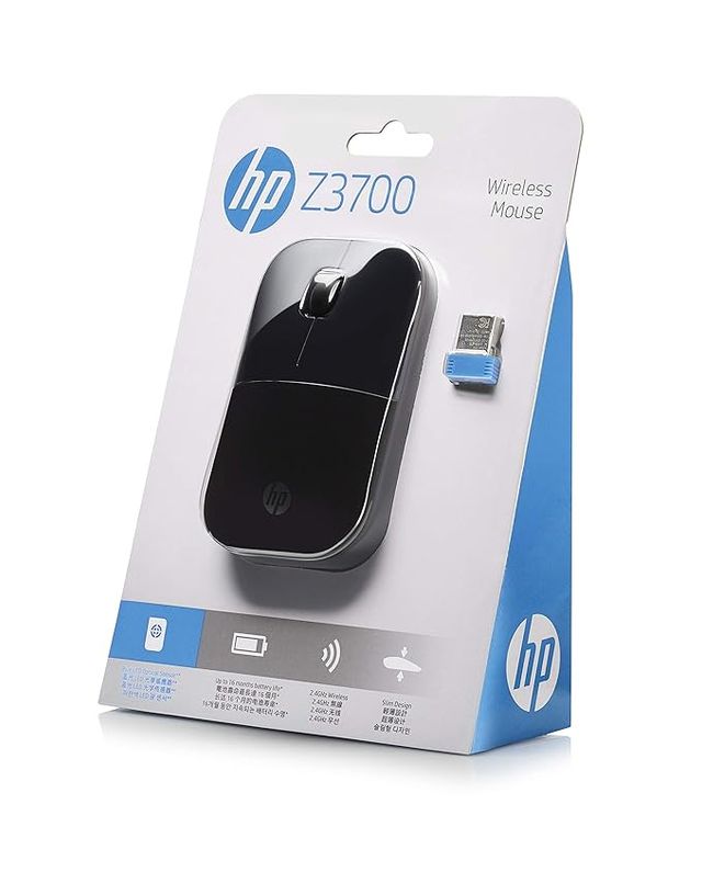 HP Z3700 Dual|Slim form with USB receiver & Bluetooth|1600 DPI Wireless Optical Mouse|2.4 GHz|Black