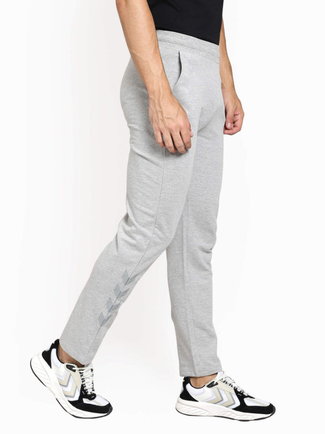 hummel Men's Alex Solid Regular Fit Cotton Poly Track Pant with Zipper Pockets | Grey - S