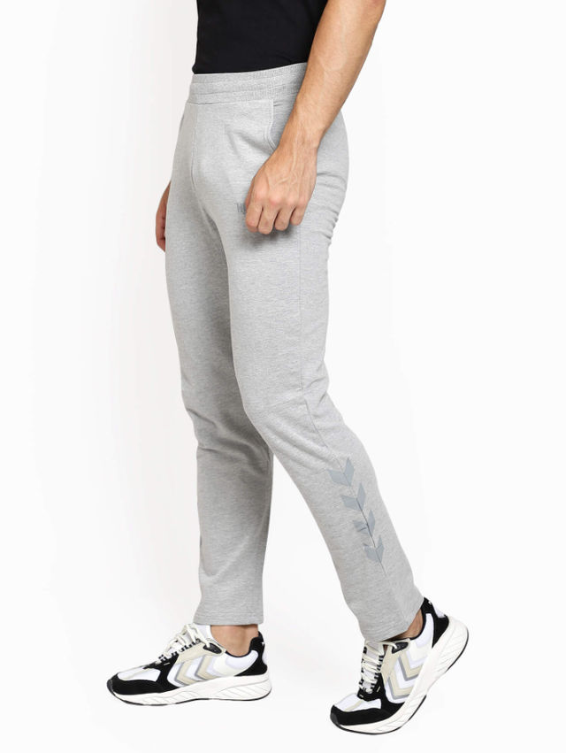 hummel Men's Alex Solid Regular Fit Cotton Poly Track Pant with Zipper Pockets | Grey - S