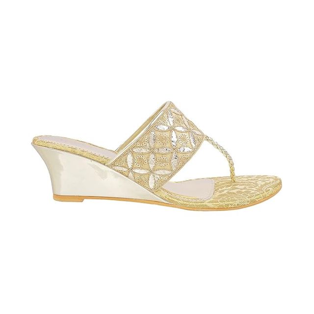 Mochi Women Gold Color Heel Slip On Ethnic Size UK 8 (35-4720)