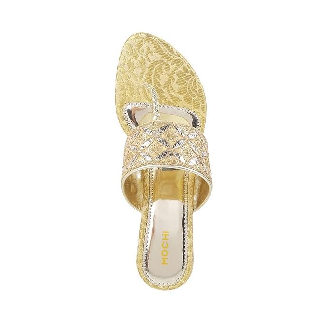 Mochi Women Gold Color Heel Slip On Ethnic Size UK 8 (35-4720)