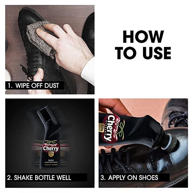 Cherry Black Shoe Polish, Liquid Shoe Shiner 75 ml Combo