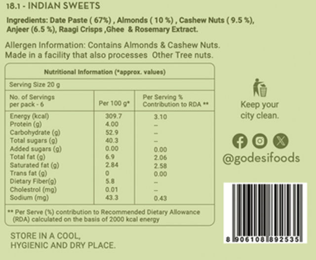 Tangy Imli (Tamarind) 10 Pcs Sour Candy | No Refined Sugar | Lollipop By Go Desi (10pc) & Dry Fruit Barfi, 6 Pcs | No Added Refined Sugar | Single Packs | Burfi | Sweets | By Go Desi (120g) Combo