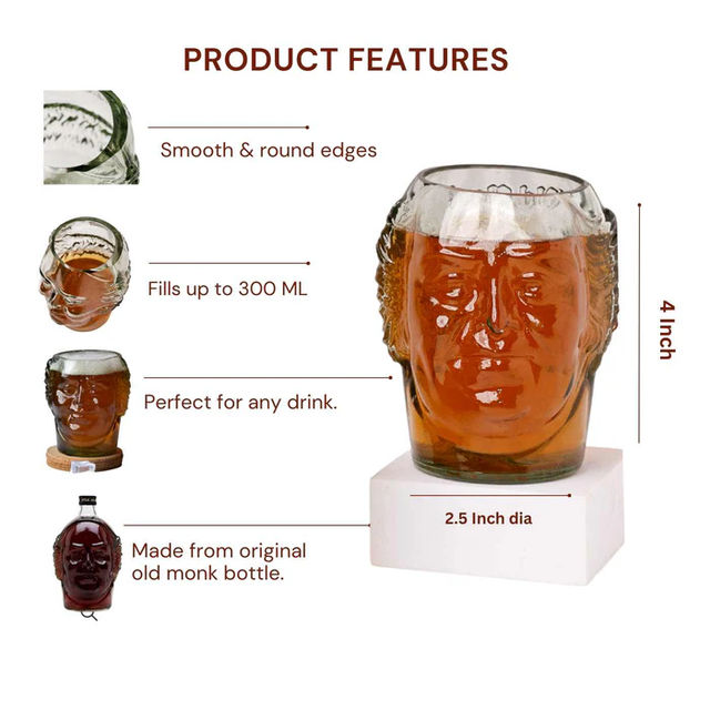 Old Monk Face Glasses 300 ml (Set of 2)
