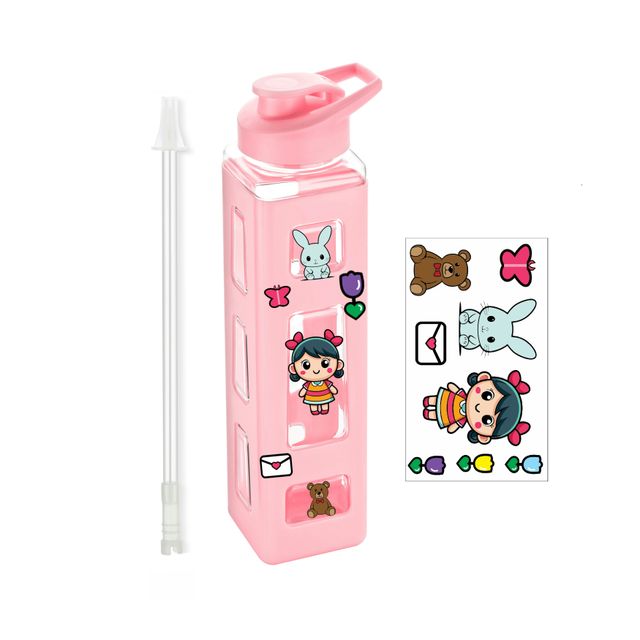 2Mech 1000 ml Plastic Water Bottle With Convenient Sticker Fancy Kids - Pink