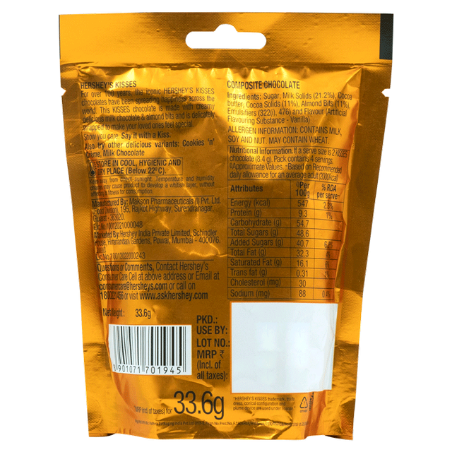Hershey'S Kisses With Almonds Chocolate Share Bag 33 g Combo