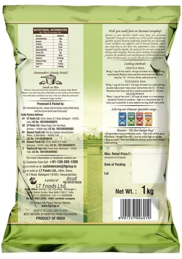 Daawat Rozana Basmati Rice Gold | Medium Grain 1 kg Combo
