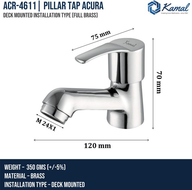 Kamal Pillar Tap Acura | Brass Conventional Design|German Tech Aerator Acr-4611 Pillar Tap Faucet