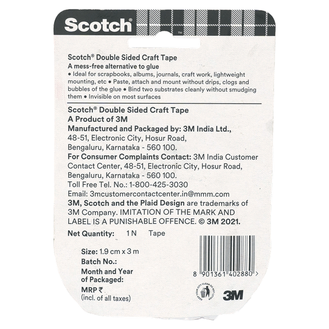 Scotch 3M Double Sided Tape - Foam, Acrylic Transparent Tape | 19 mm x 3 m