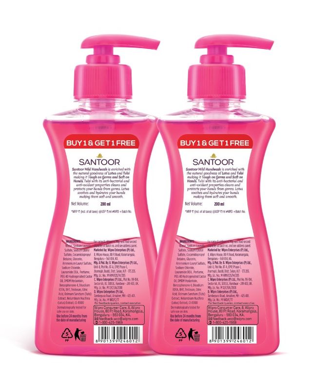 Santoor Mild Gentle Anti-Bacterial Hand Wash With Natural Goodness of Lotus and Tulsi Combo
