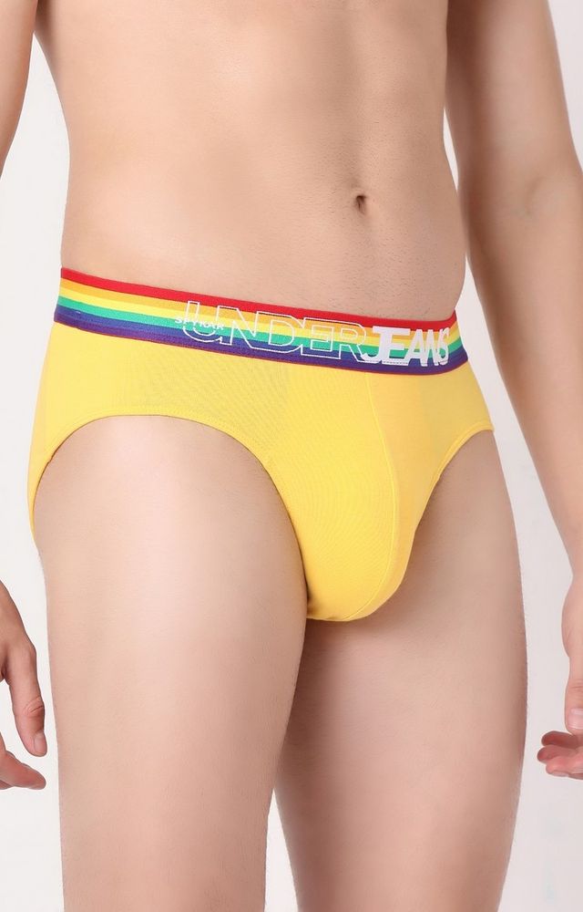 Underjeans By Spykar Men's Solid Brief | Yellow - M