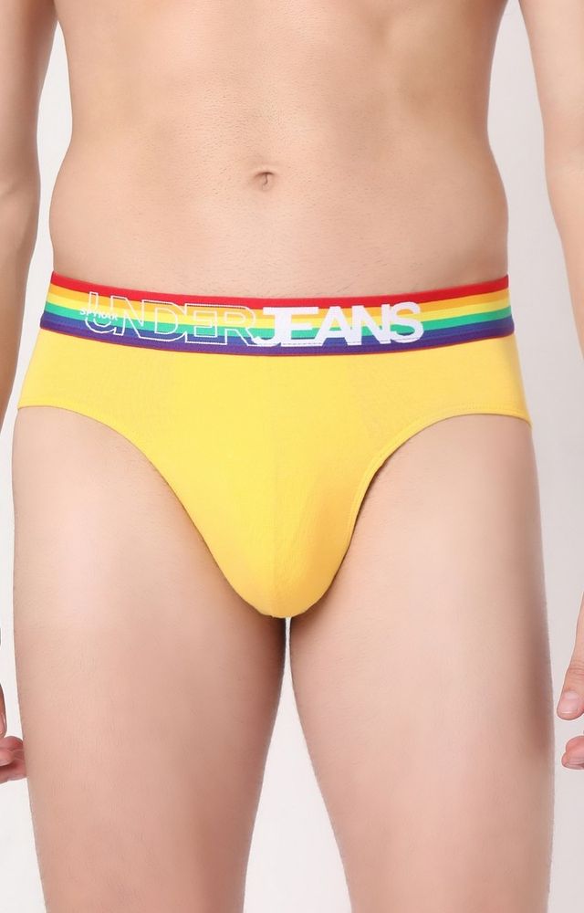 Underjeans By Spykar Men's Solid Brief | Yellow - M
