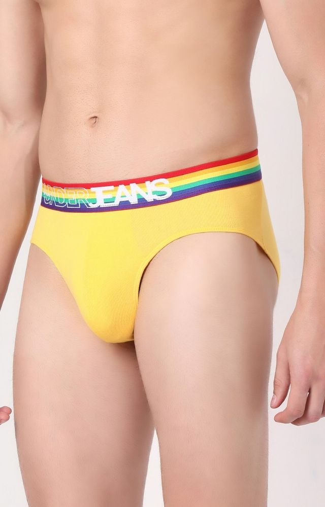 Underjeans By Spykar Men's Solid Brief | Yellow - M
