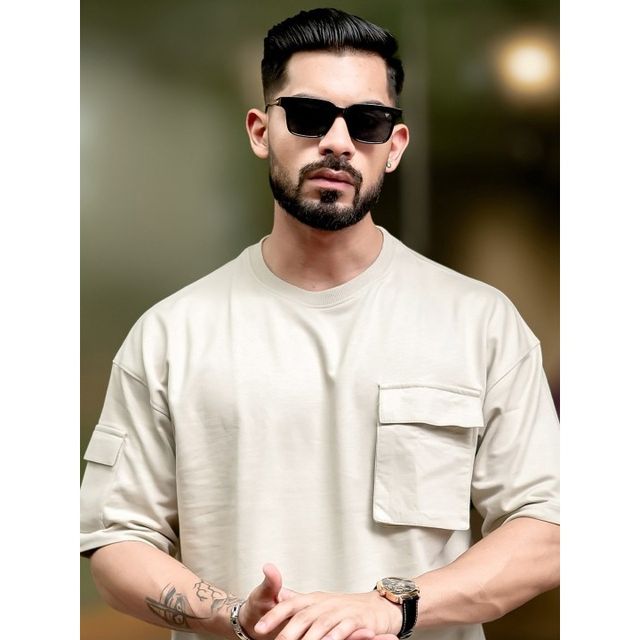 Maniac Men's Solid Polo Neck 3/4Th Sleeve Biscuit Cotton T-Shirt | Biscuit | XL