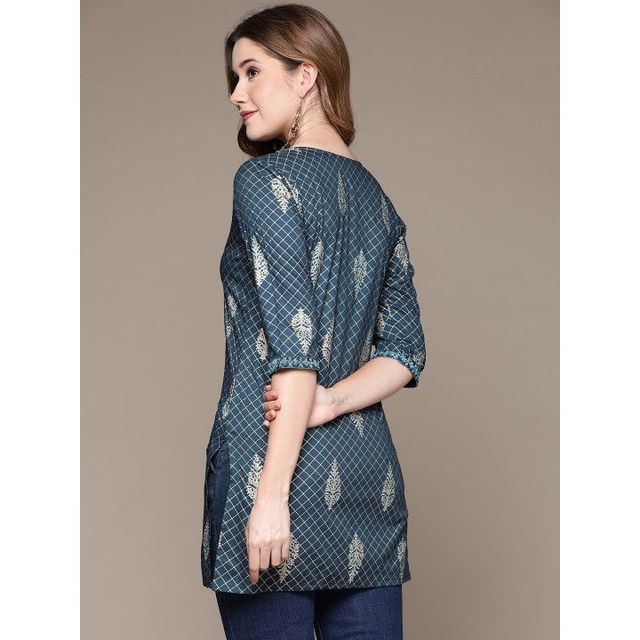 Anubhutee Women's Ethnic Motifs Printed Kurti | Blue and White - M