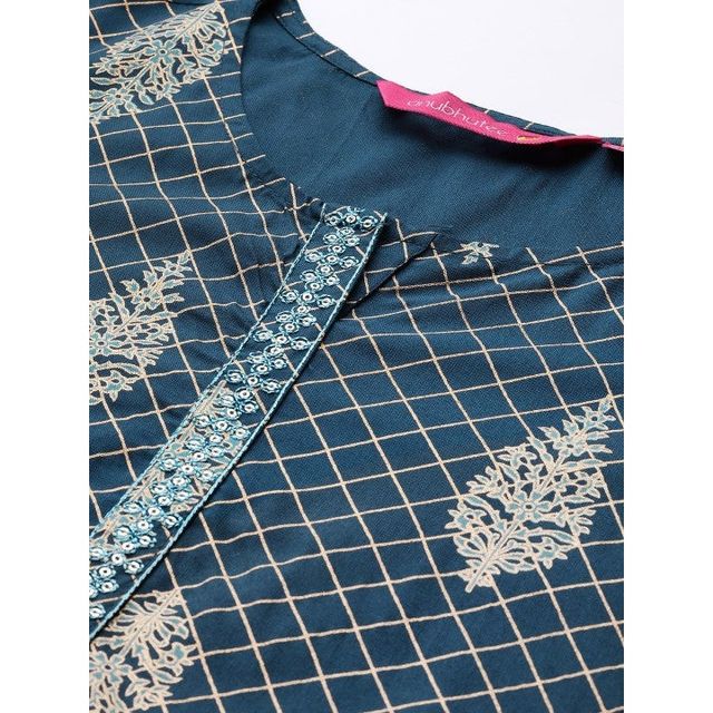 Anubhutee Women's Ethnic Motifs Printed Kurti | Blue and White - M