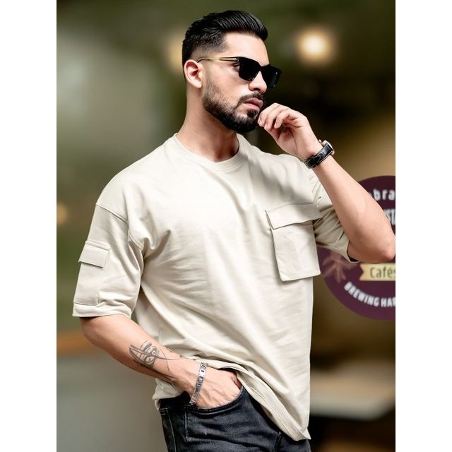 Maniac Men's Solid Polo Neck 3/4Th Sleeve Biscuit Cotton T-Shirt | Biscuit | XL