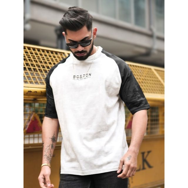 Maniac Men's Printed Round Neck 3/4th Sleeve Black Cotton T-shirt | Black | S