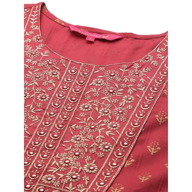 Anubhutee Women's Mirror Work Kurta with Trousers With Dupatta | Fuchsia - M